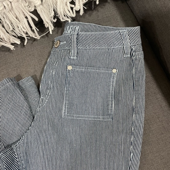 rock&roll denim navy and white pin strip high rise flare bottoms 28x34 - Picture 2 of 9